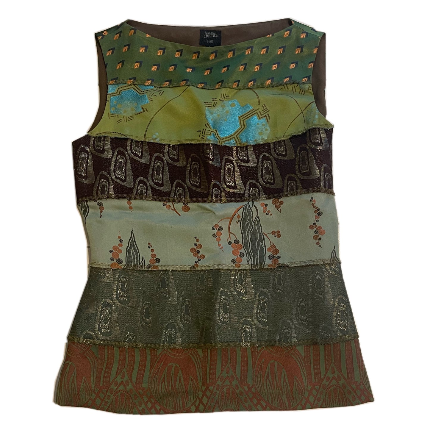 Jean Paul Gaultier Multi Print Stripe Boat Neck Sless Top