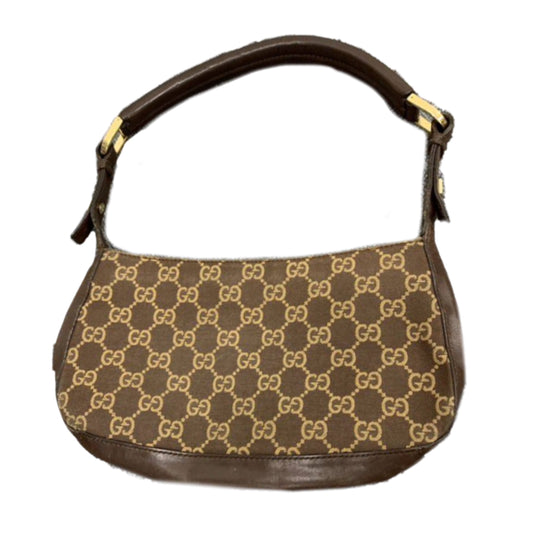 Gucci Monogram Leather Strap Canvas Handbag