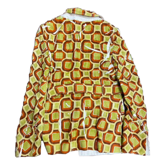 Prada Square Tile Print Silk Buckle Belt Jacket