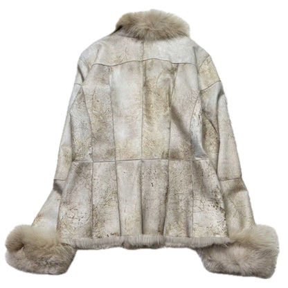 Marella Sport Rabbit Fur Trim Leather Jacket