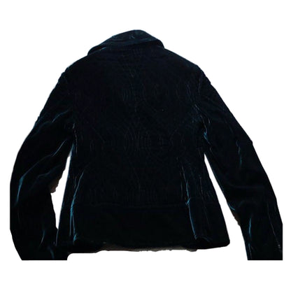 Gucci Velvet Quilted Embroidered LS Mock Neck Jacket