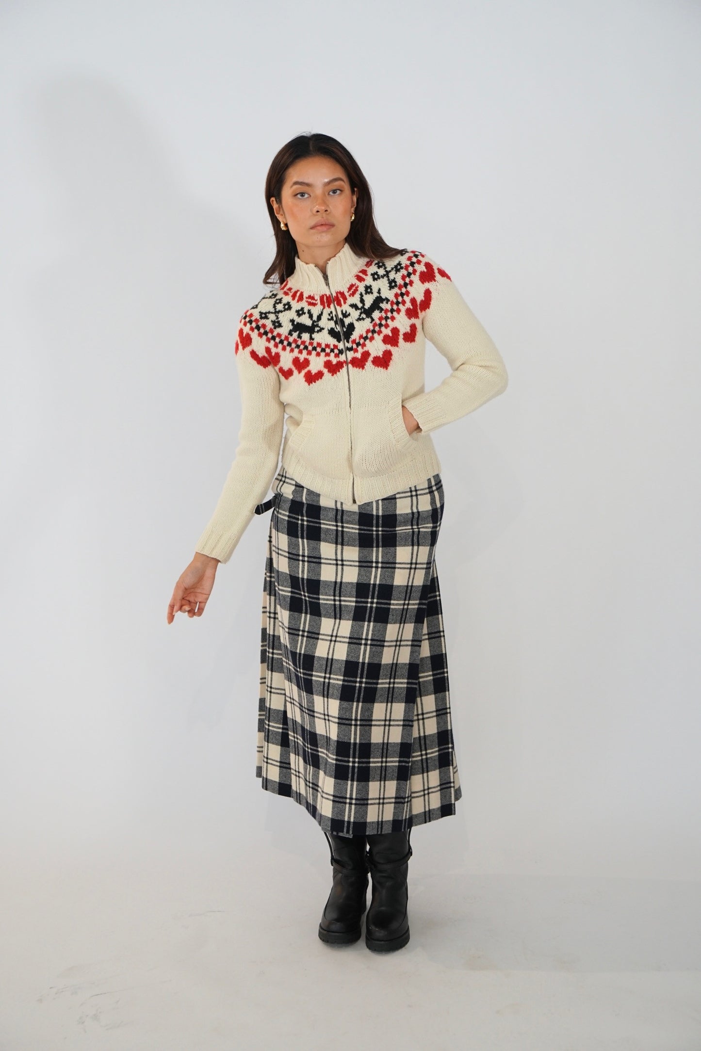 Comme des garçons pleated midi wool skirt w buckles