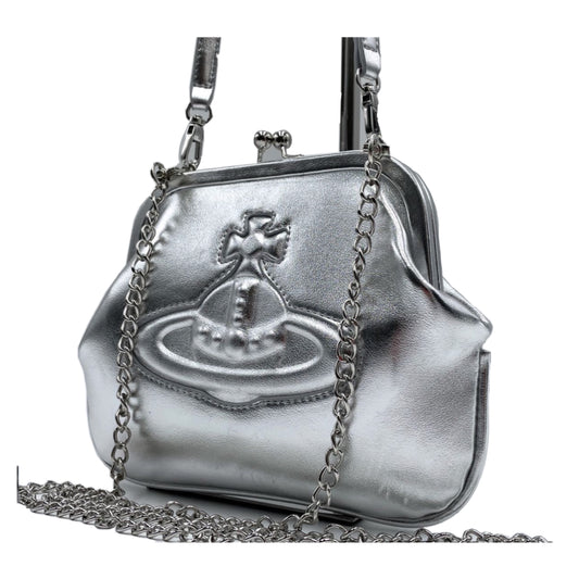 Vivienne Westwood Wilver Leather Orbit Embroidered Chain Crossbody Bag