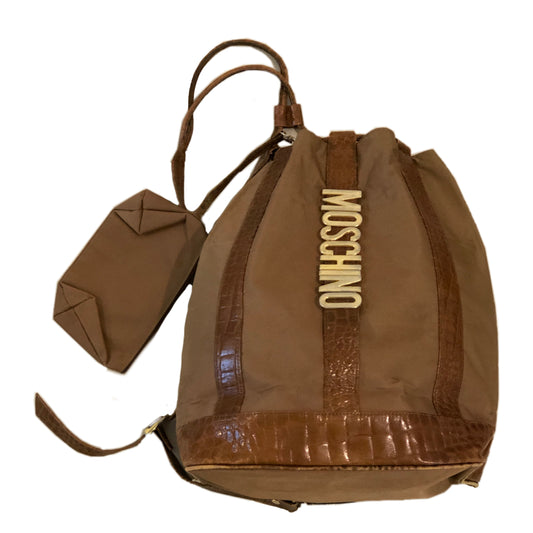 Moschino Tan Nylon/Leather One Shoulder Backpack