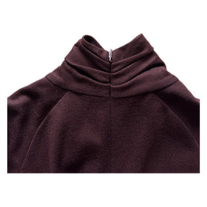 Gucci Burgundy Mock Neck Pleat Neck LS Belted Mini Bodycon Dress