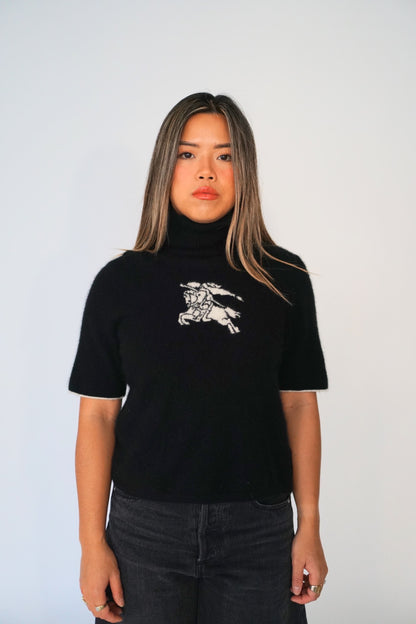 Burberry London Logo SS Knit Turtleneck Top