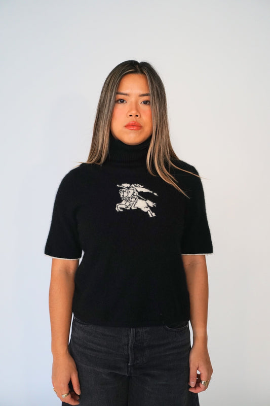 Burberry London Logo SS Knit Turtleneck Top