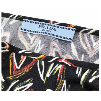 Prada Scribble Heart Flower Silk Midi Skirt