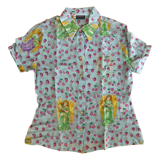 Versace Glitter Cherry Angel SS Button Down Blouse