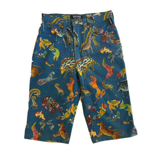 Versace Jeans Couture Safari Animal Print Knee Length Shorts