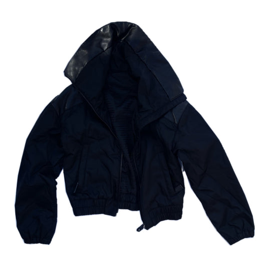 Prada Leather Nylon Fold Over Collar Bomber Jacket