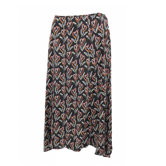 Prada Scribble Heart Flower Silk Midi Skirt
