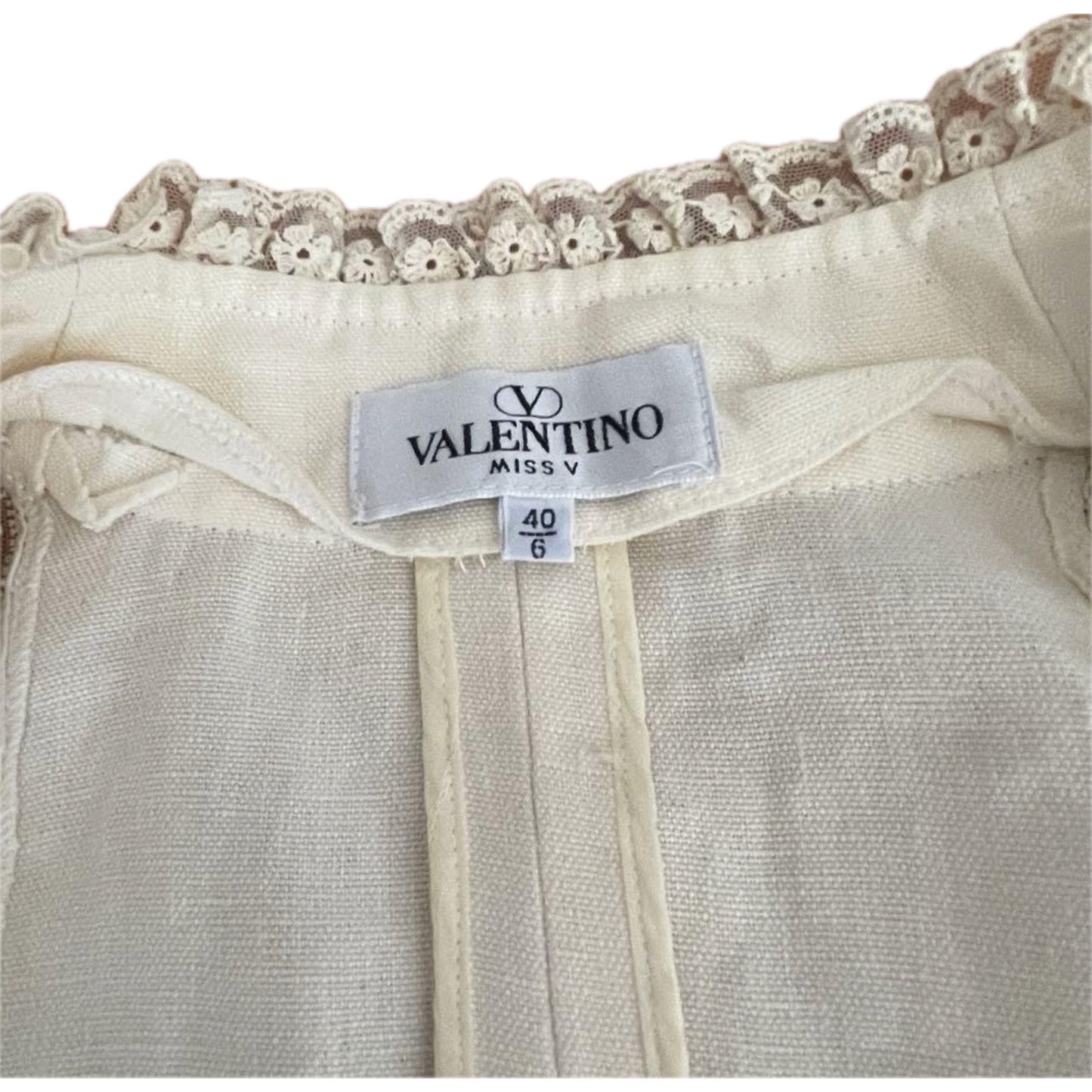 Miss V Valentino Linen Lace Ladder Detail Hem Jacket