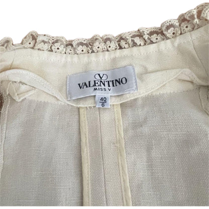 Miss V Valentino Linen Lace Ladder Detail Hem Jacket