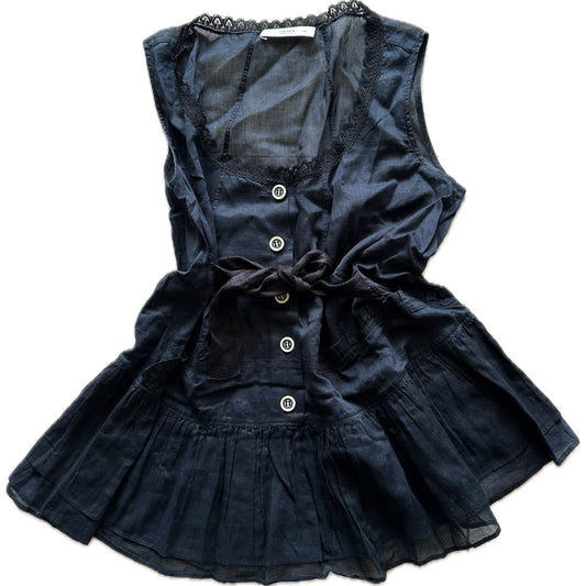 Prada Scoop Neck Peplum Button Down Sless Blouse