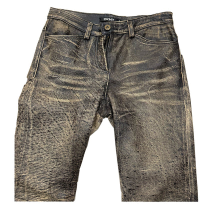 DKNY Faded Distressed Leather Jeans