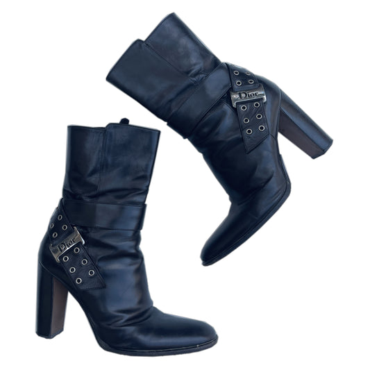 Christian Dior Buckle Leather Ankle Boots