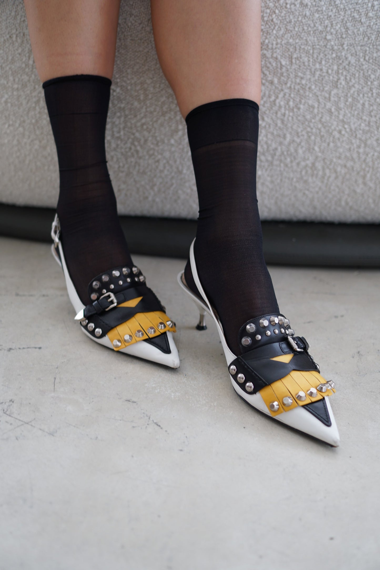 Prada Leather Fringe Studded Point Toe Kitten Heels Sz 38