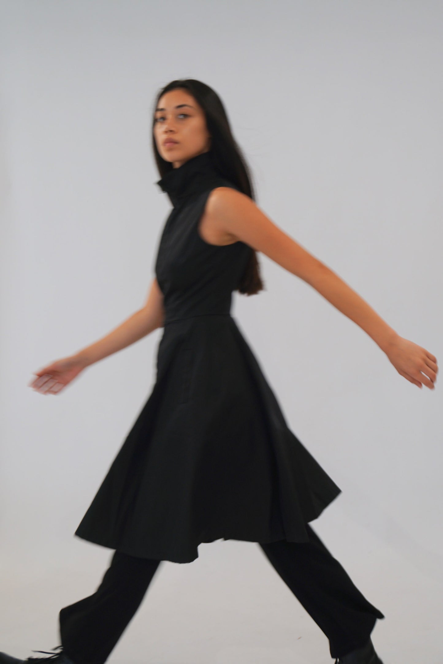 Prada Nylon Zip Down Sless Mock Neck Pleated Dress