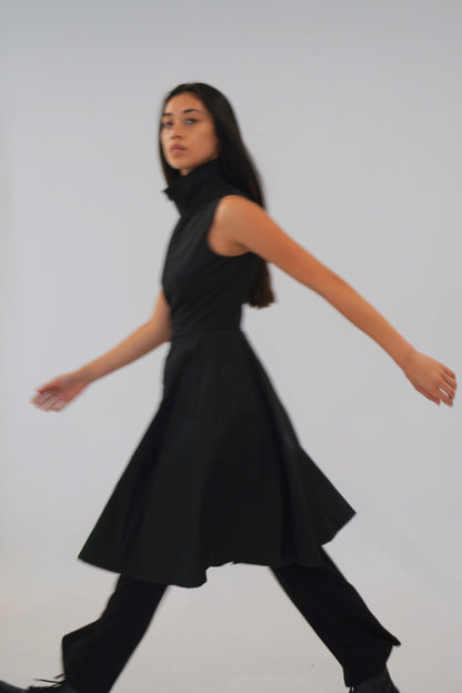 Prada Nylon Zip Down Sless Mock Neck Pleated Dress