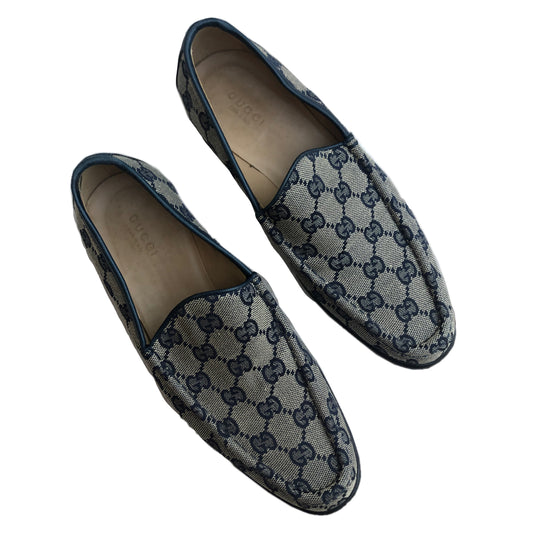 Gucci Navy Canvas Monogram Loafers