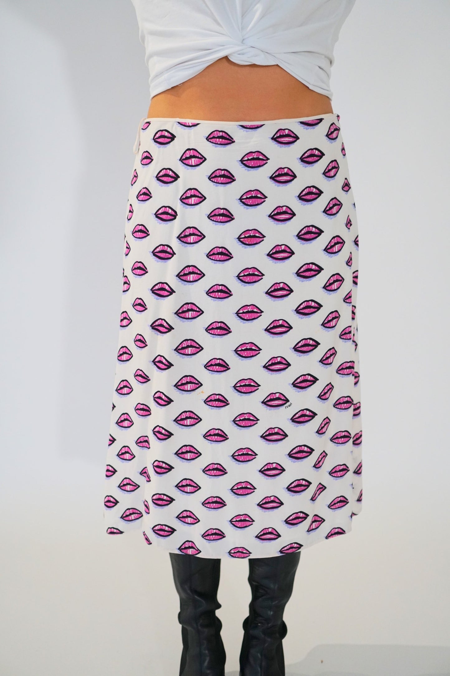 Prada Kiss Lips Midi Flare Skirt