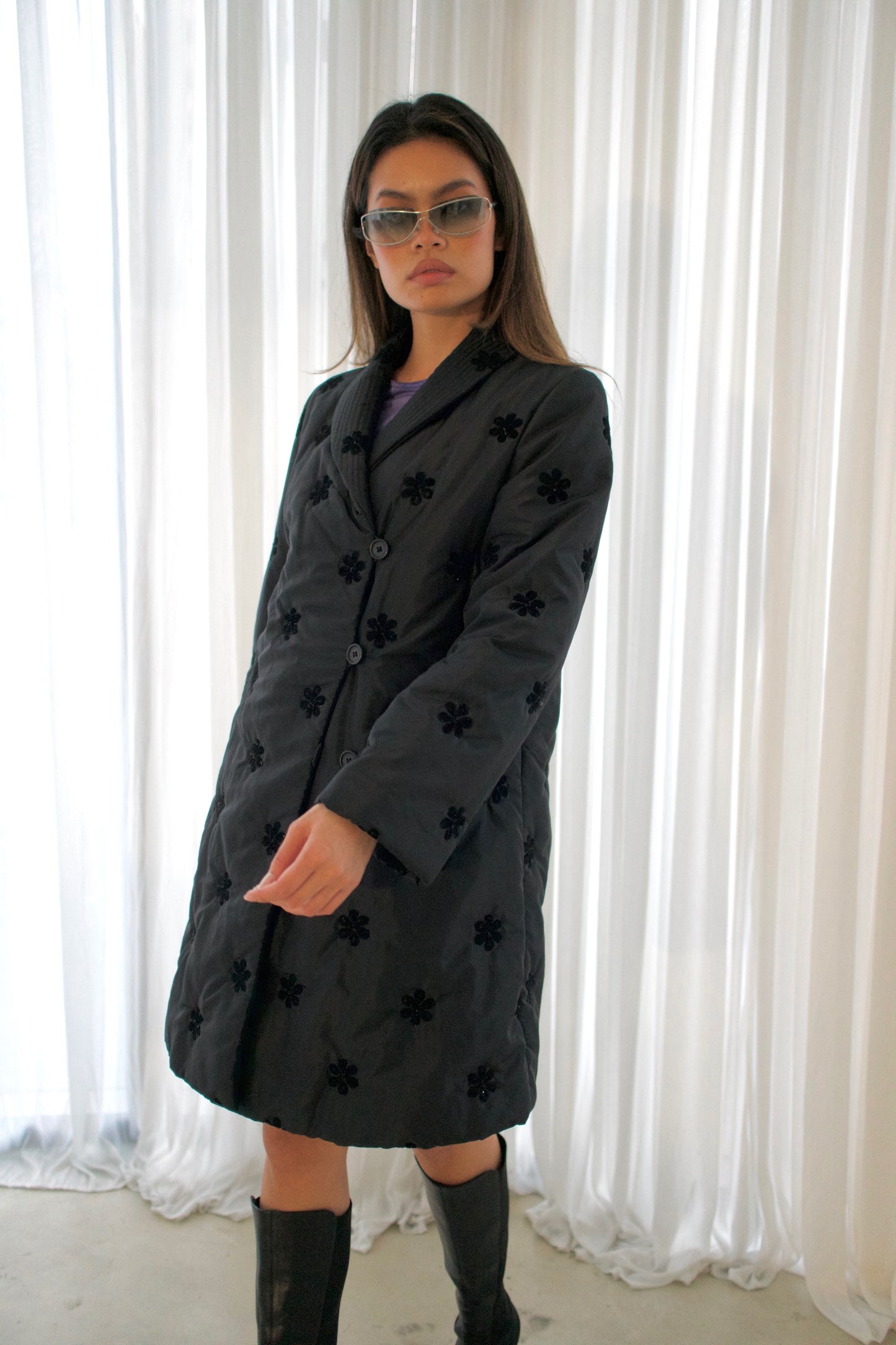 Giorgio Armani Floral Beaded Nylon Puffer Coat