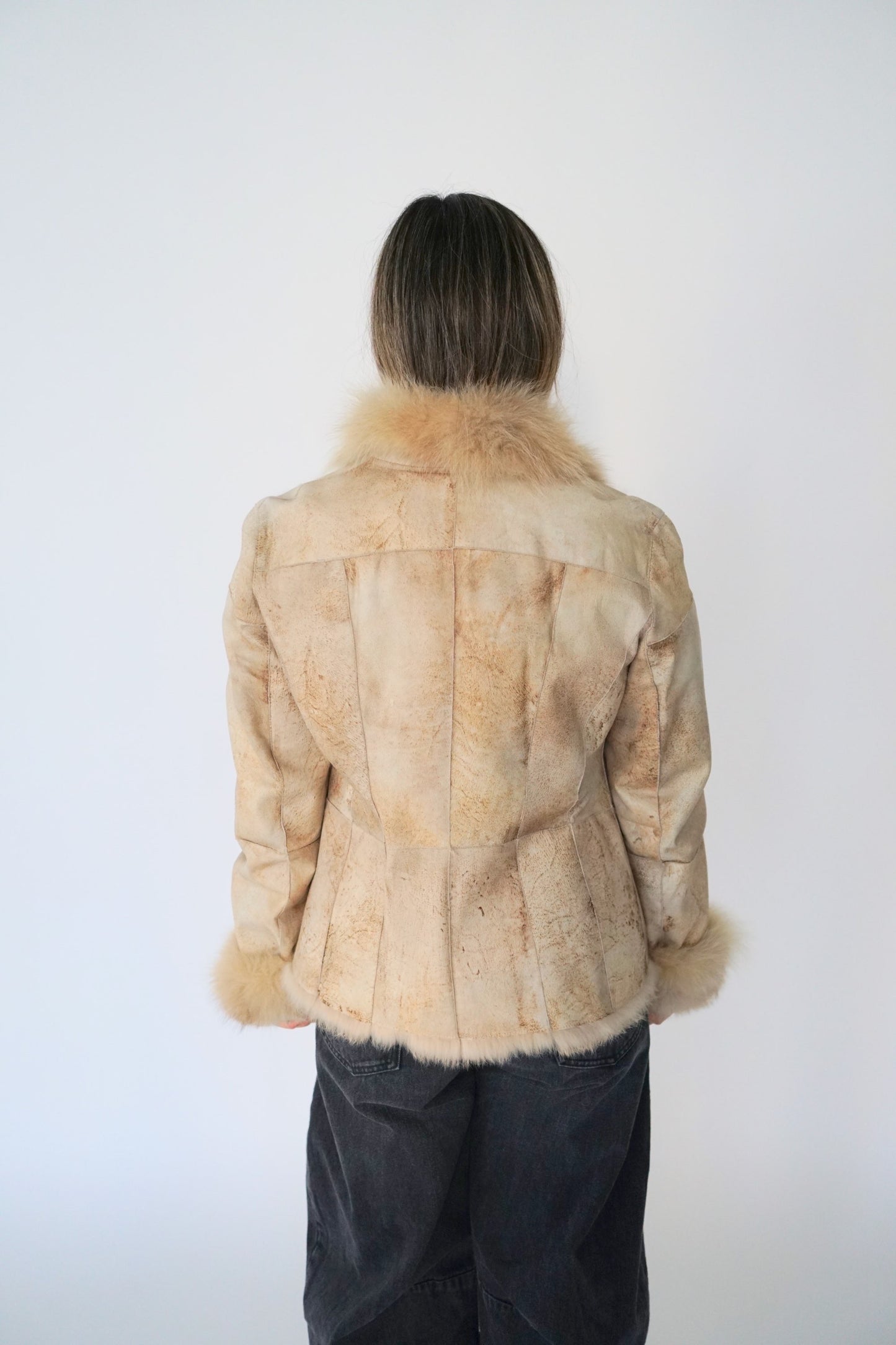 Marella Sport Rabbit Fur Trim Leather Jacket