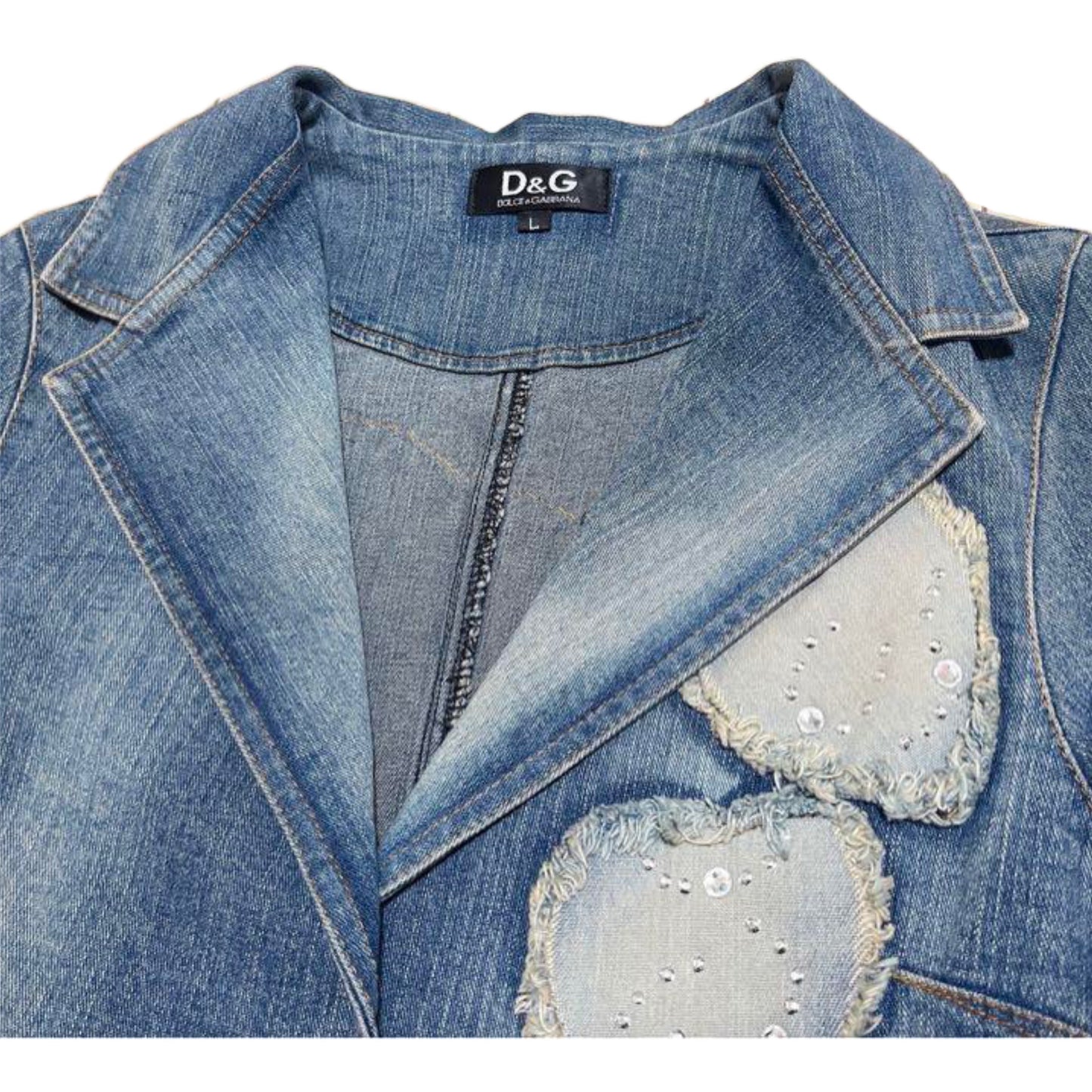 Dolce & Gabbana Denim Rhinestone Patchwork Blazer