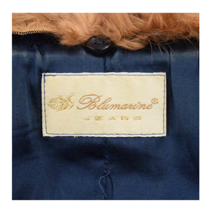 Blumarine Fur Collar Diamante Logo Pocket Zip Denim Jacket