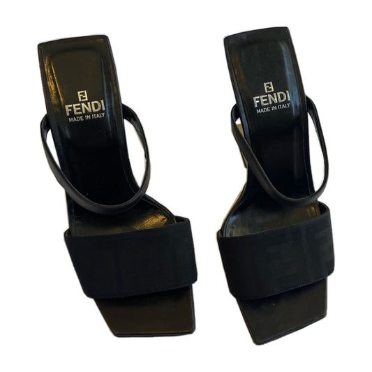 Fendi Black Zucca Z Irregular Shape Heel