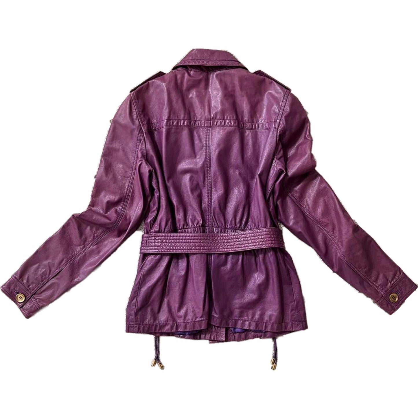 Gucci Leather Gold Button Military Jacket