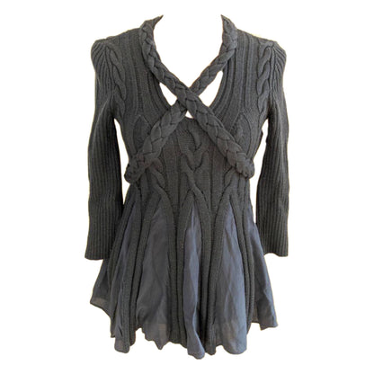 Sportmax Braided Knit LS V Neck Pleated Top