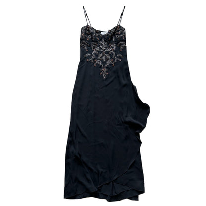 Valentino Embellished Sequin Beaded Chest Spaghetti Strap Maxi Evening Gown Dres
