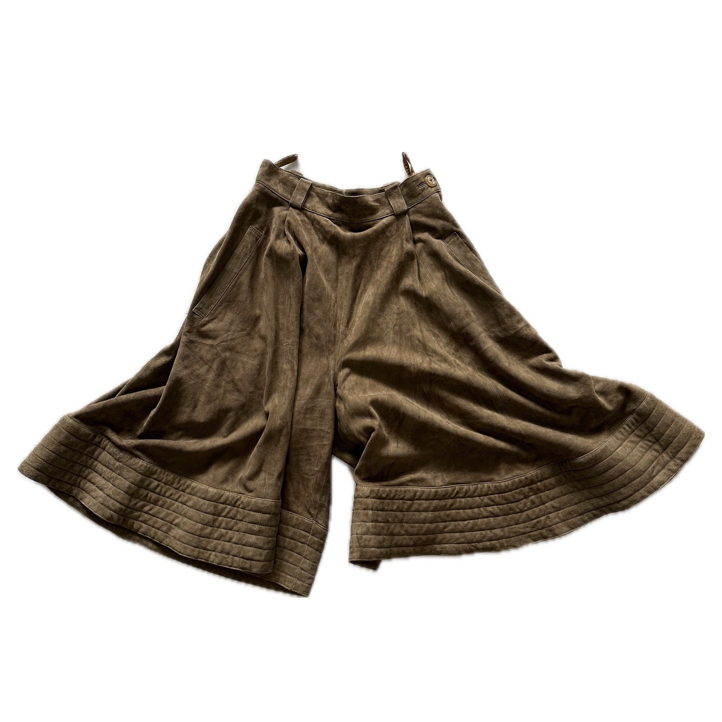 Loewe Suede Tan Pleated Circle Hemmed Shorts