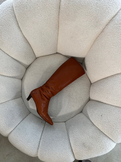 Louis Vuitton Knee High Leather Monogram Square Toebox Boots