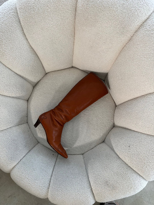 Louis Vuitton Knee High Leather Monogram Square Toebox Boots