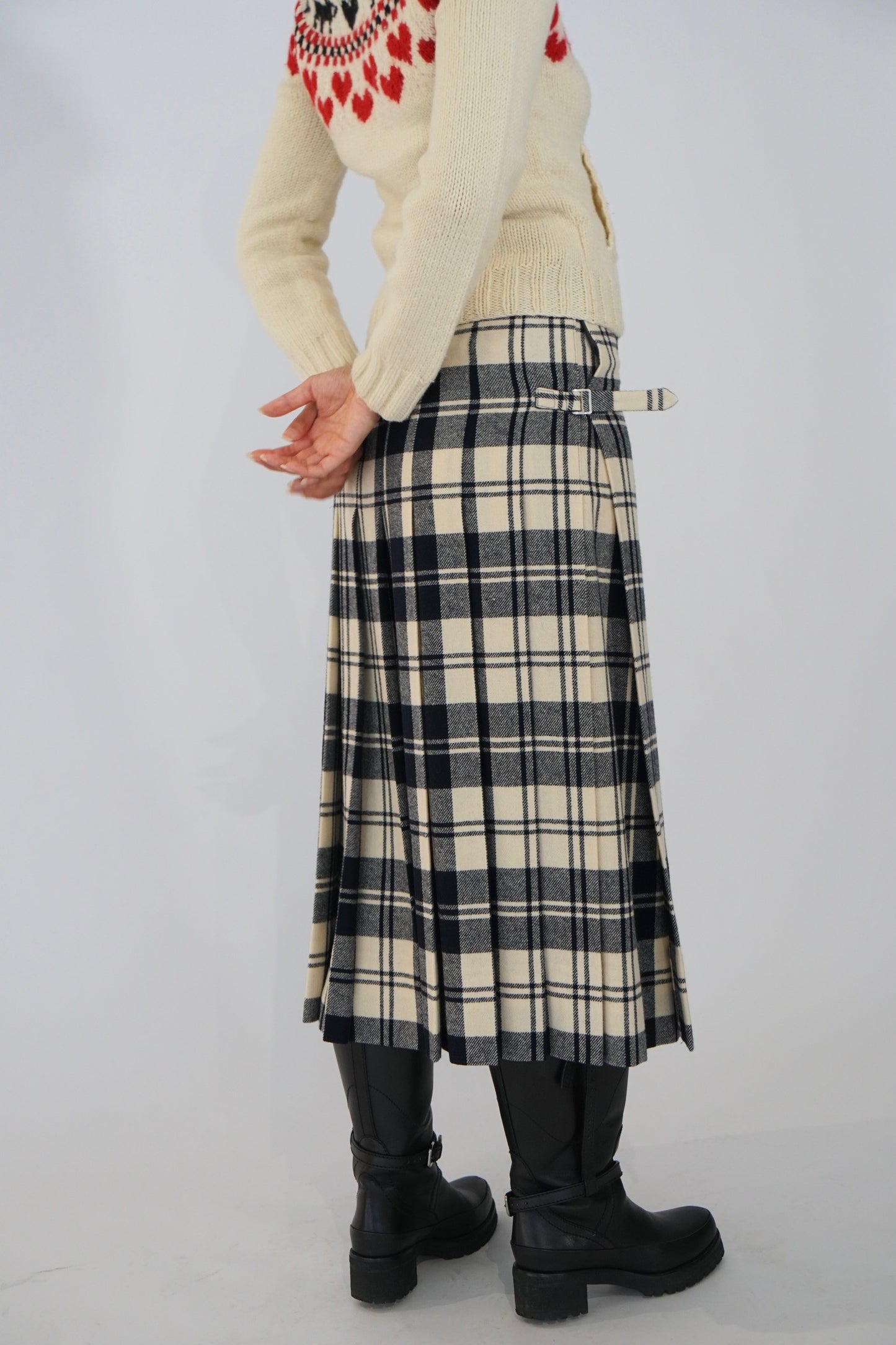 Comme des garçons pleated midi wool skirt w buckles