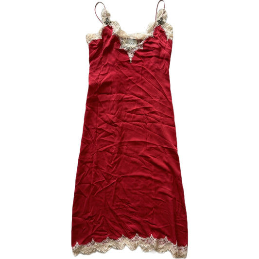 Gucci Red Silk Lace Trim Dress