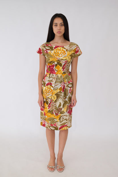 Celine Vintage Floral Boat Neck SS Dress