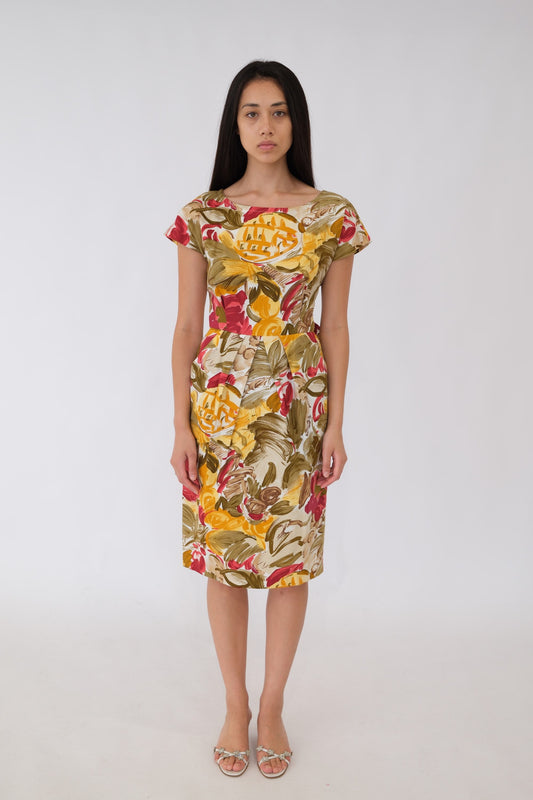Celine Vintage Floral Boat Neck SS Dress