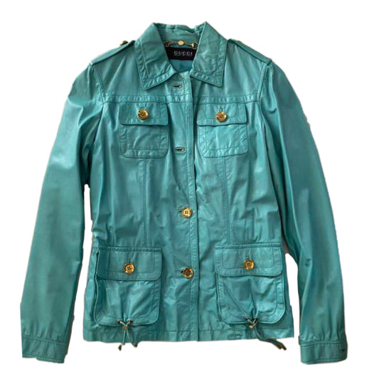 Gucci Leather Gold Button Military Jacket