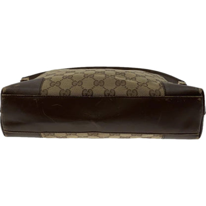Gucci Monogram Canvas Leather Trim Strap Handbag