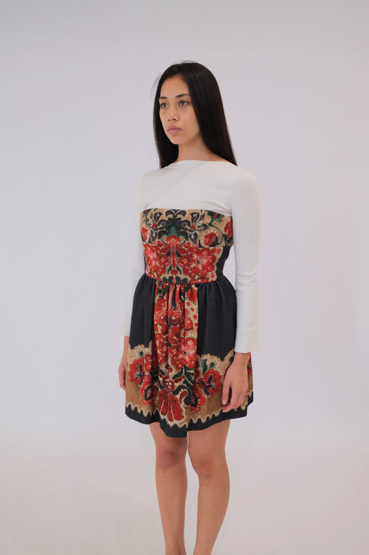 Red Valentino Felt Floral Paisley Mini Dress