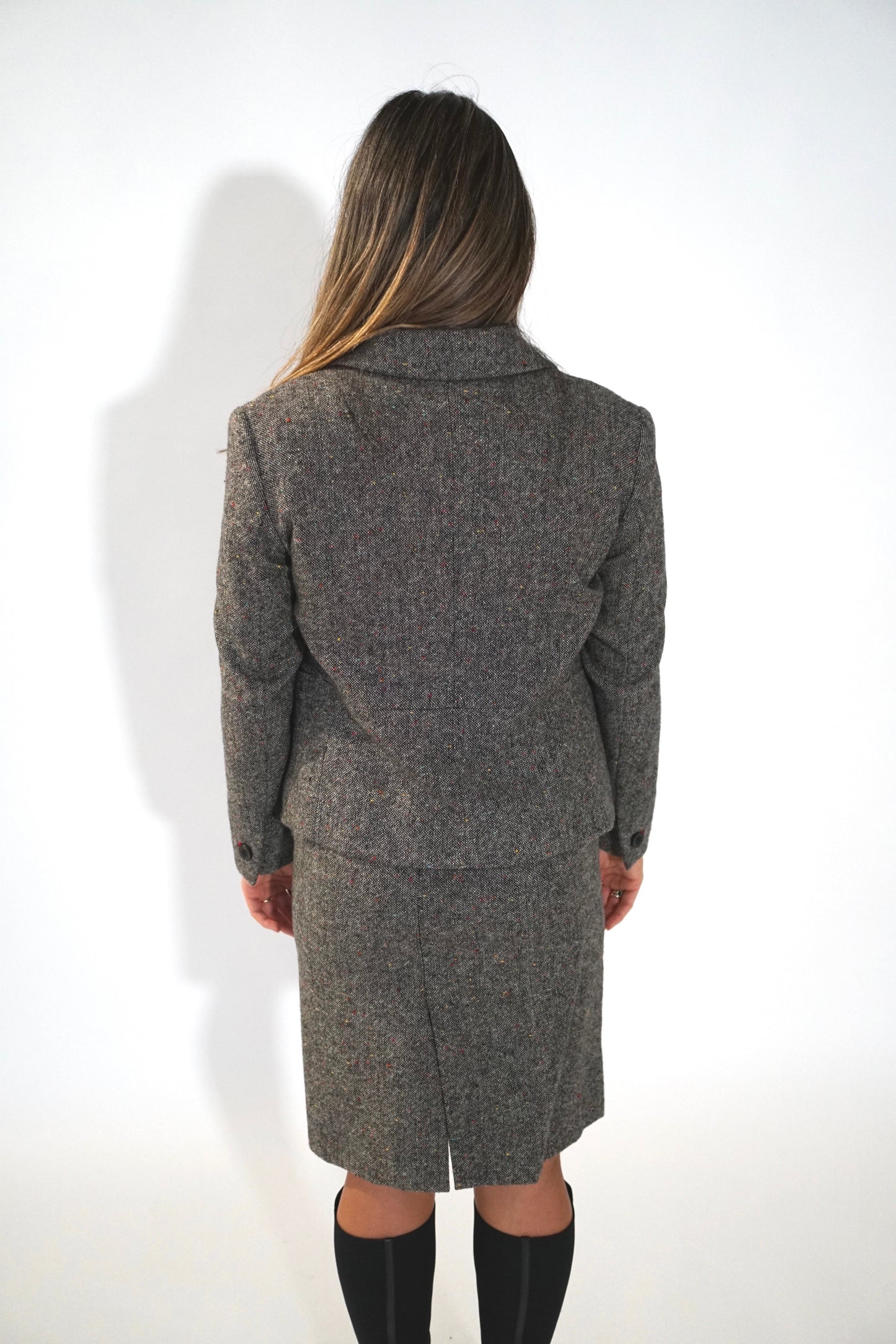 Gianni Versace Tweed Wool Speckle Blazer Skirt Two Piece Set
