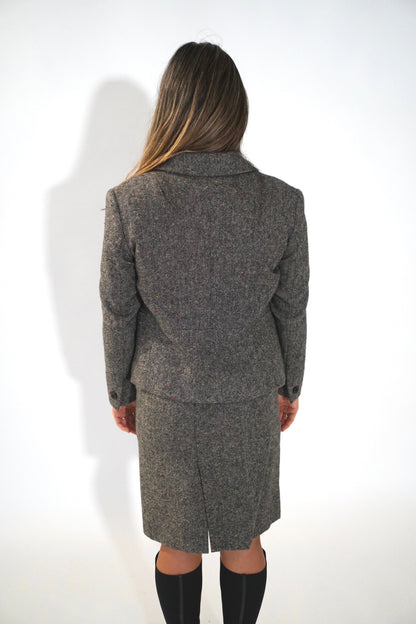 Gianni Versace Tweed Wool Speckle Blazer Skirt Two Piece Set