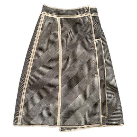 Fendi Houndstooth Checkered Leather Trim Wrap Button Down Skirt