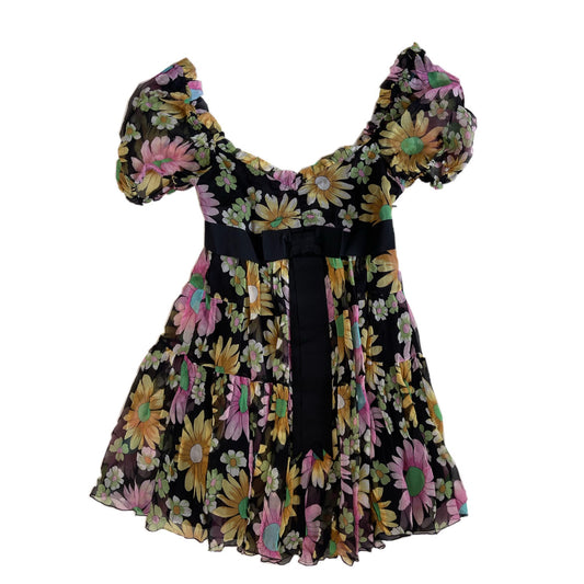 Blugirl Blumarine Multi Floral Chiffon Silk Babydoll Dress