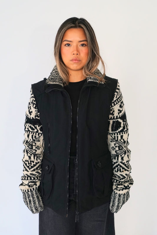 Christian Dior Tactical Utility Zip Jacket w Logo Wool Knit Sleeves