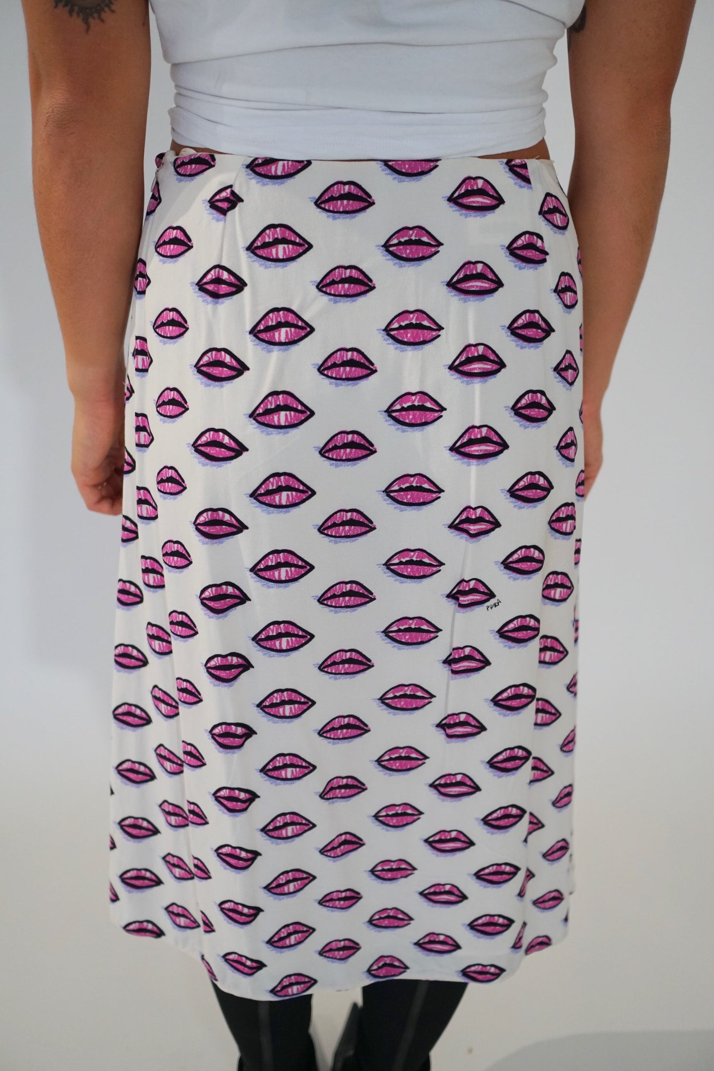 Prada Kiss Lips Midi Flare Skirt